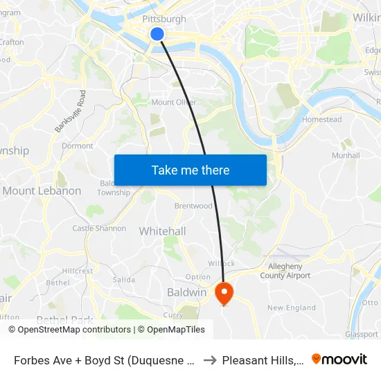 Forbes Ave + Boyd St (Duquesne Univ) to Pleasant Hills, PA map