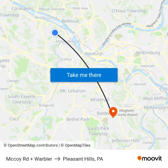 Mccoy Rd + Warbler to Pleasant Hills, PA map