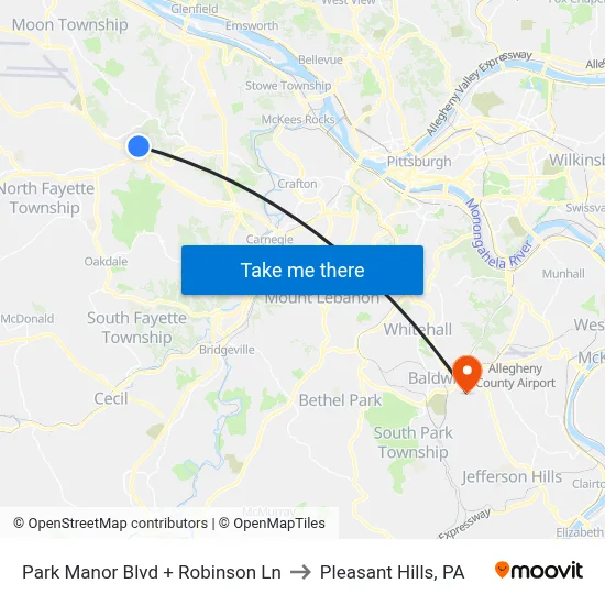 Park Manor Blvd + Robinson Ln to Pleasant Hills, PA map
