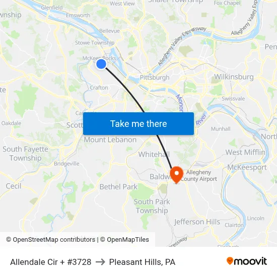 Allendale Cir + #3728 to Pleasant Hills, PA map