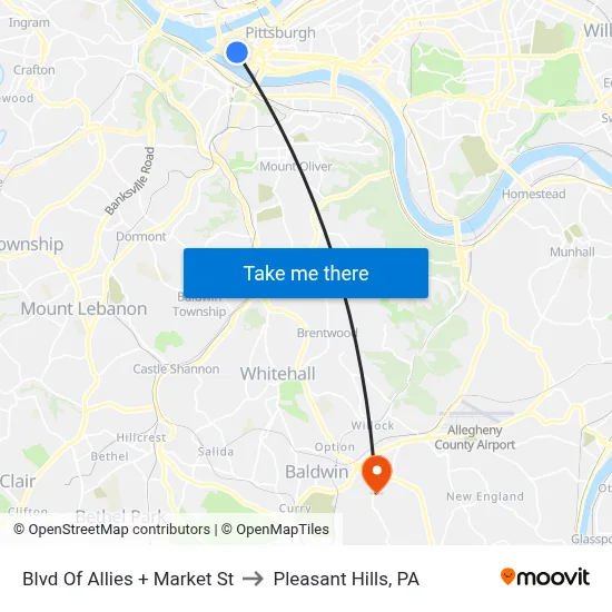 Blvd Of Allies + Market St to Pleasant Hills, PA map