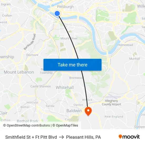 Smithfield St + Ft Pitt Blvd to Pleasant Hills, PA map