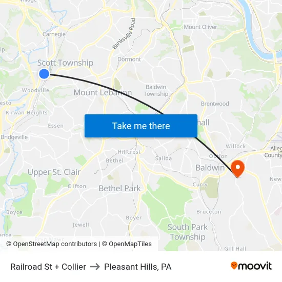Railroad St + Collier to Pleasant Hills, PA map