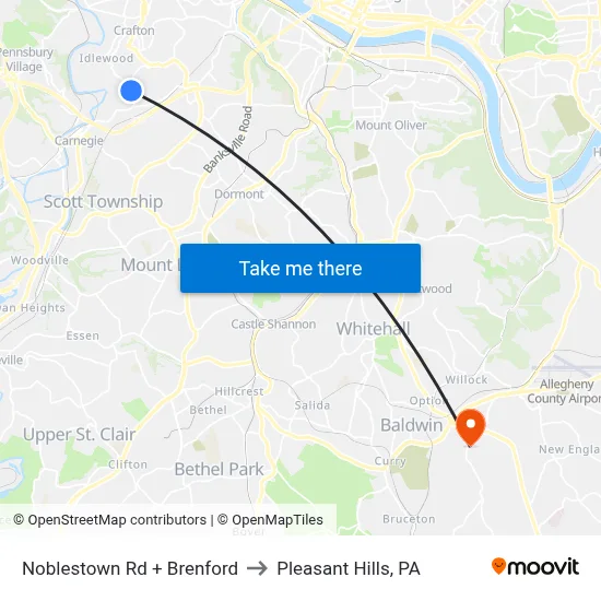 Noblestown Rd + Brenford to Pleasant Hills, PA map