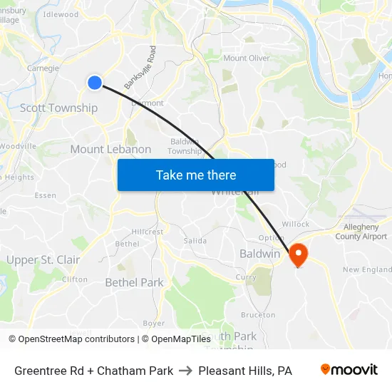 Greentree Rd + Chatham Park to Pleasant Hills, PA map