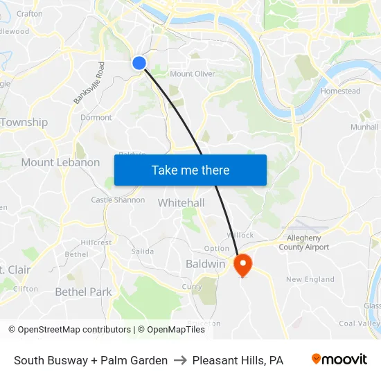 South Busway + Palm Garden to Pleasant Hills, PA map