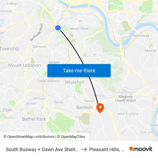 South Busway + Dawn Ave Shelter to Pleasant Hills, PA map