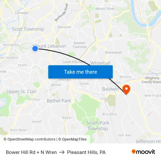 Bower Hill Rd + N Wren to Pleasant Hills, PA map