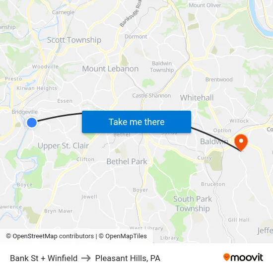 Bank St + Winfield to Pleasant Hills, PA map