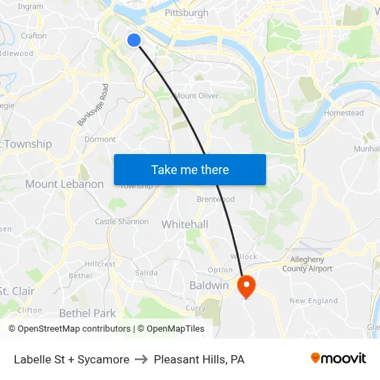 Labelle St + Sycamore to Pleasant Hills, PA map
