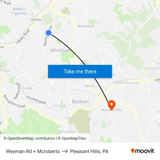 Weyman Rd + Mcroberts to Pleasant Hills, PA map