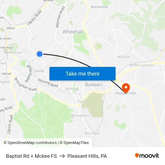 Baptist Rd + Mckee FS to Pleasant Hills, PA map