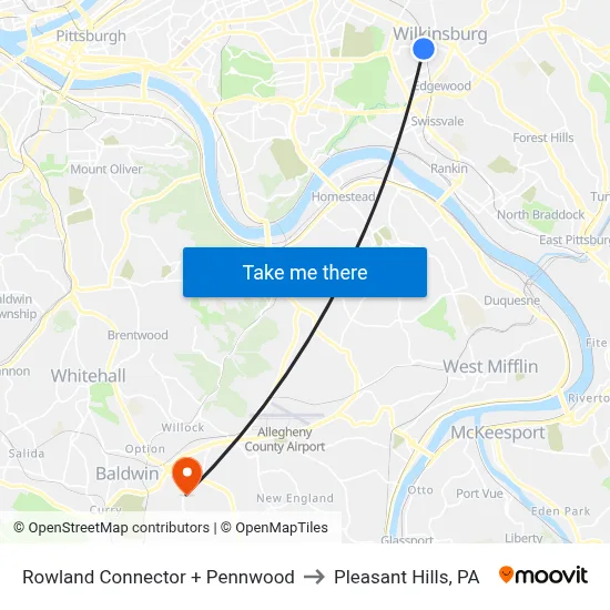 Rowland Connector + Pennwood to Pleasant Hills, PA map