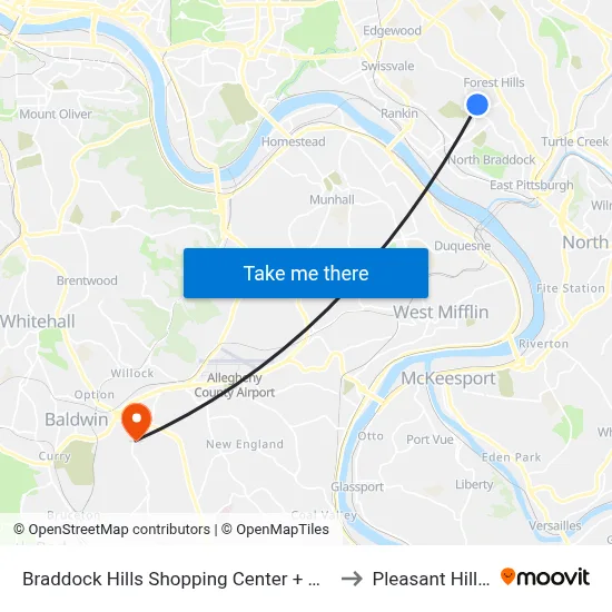 Braddock Hills Shopping Center + Giant Eagle to Pleasant Hills, PA map