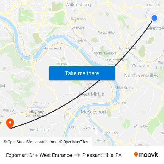 Expomart Dr + West Entrance to Pleasant Hills, PA map