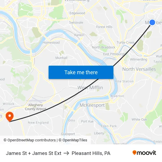 James St + James St Ext to Pleasant Hills, PA map