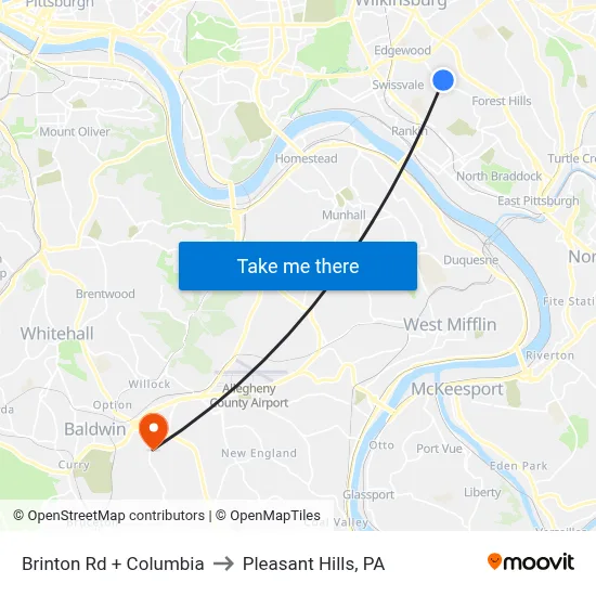 Brinton Rd + Columbia to Pleasant Hills, PA map