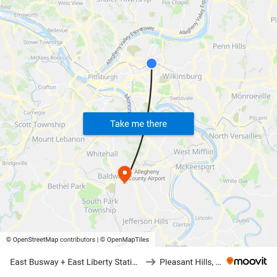 East Busway + East Liberty Station C to Pleasant Hills, PA map
