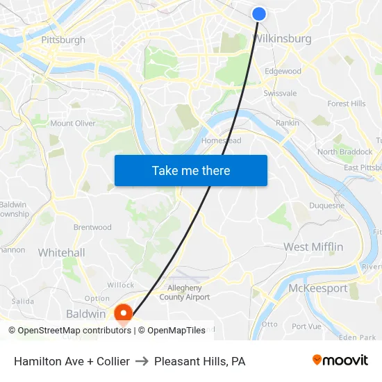 Hamilton Ave + Collier to Pleasant Hills, PA map