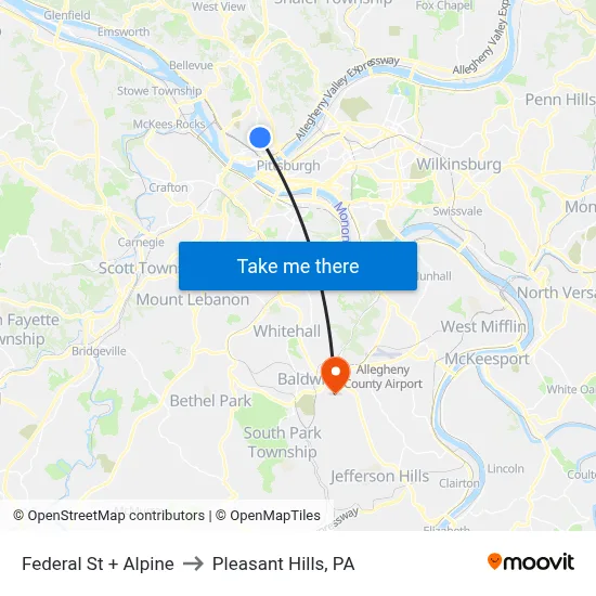 Federal St + Alpine to Pleasant Hills, PA map