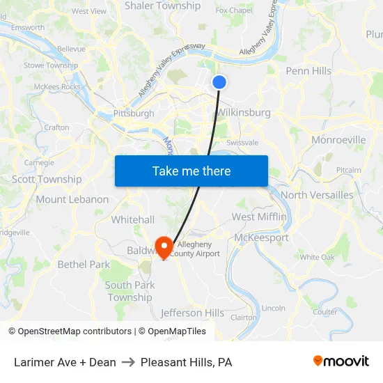 Larimer Ave + Dean to Pleasant Hills, PA map
