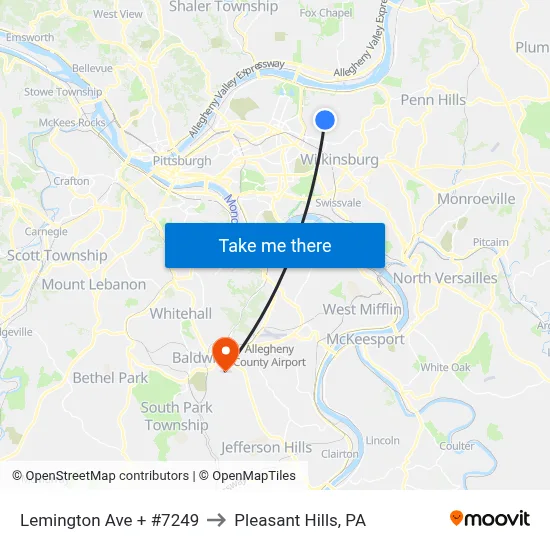 Lemington Ave + #7249 to Pleasant Hills, PA map