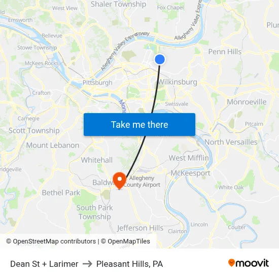 Dean St + Larimer to Pleasant Hills, PA map