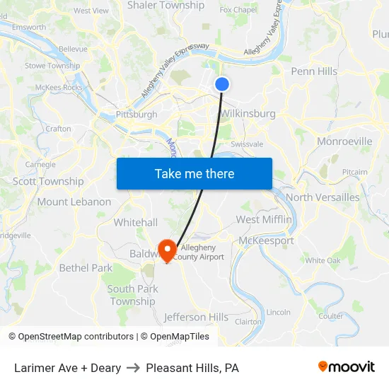 Larimer Ave + Deary to Pleasant Hills, PA map