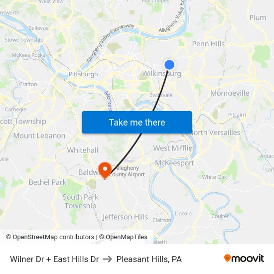 Wilner Dr + East Hills Dr to Pleasant Hills, PA map