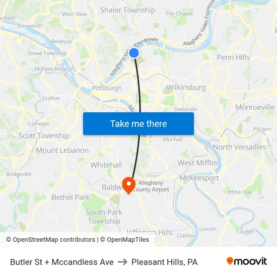 Butler St + Mccandless Ave to Pleasant Hills, PA map