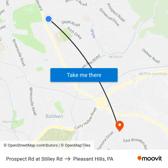 Prospect Rd at Stilley Rd to Pleasant Hills, PA map