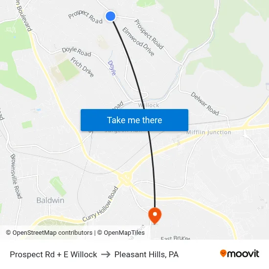 Prospect Rd + E Willock to Pleasant Hills, PA map