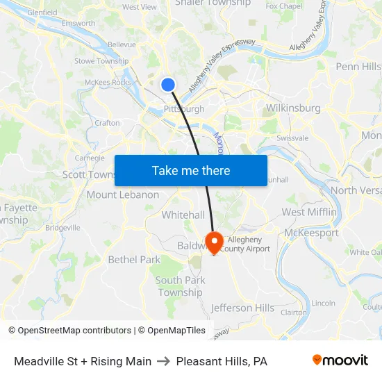 Meadville St + Rising Main to Pleasant Hills, PA map