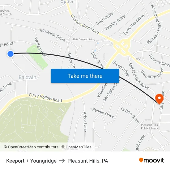Keeport + Youngridge to Pleasant Hills, PA map
