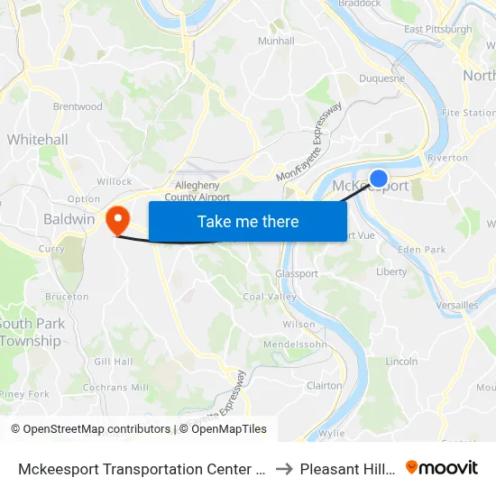 Mckeesport Transportation Center at Bay #2 to Pleasant Hills, PA map
