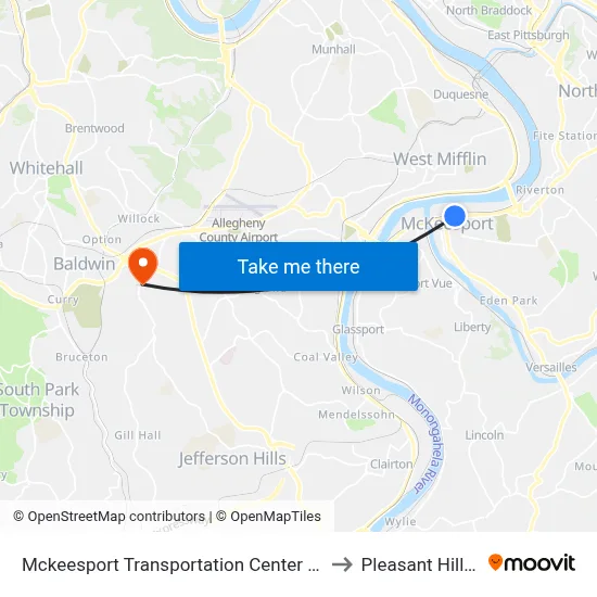 Mckeesport Transportation Center at Bay #4 to Pleasant Hills, PA map