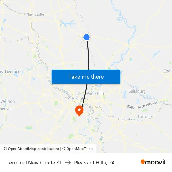 Terminal New Castle St. to Pleasant Hills, PA map
