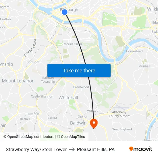 Strawberry Way/Steel Tower to Pleasant Hills, PA map