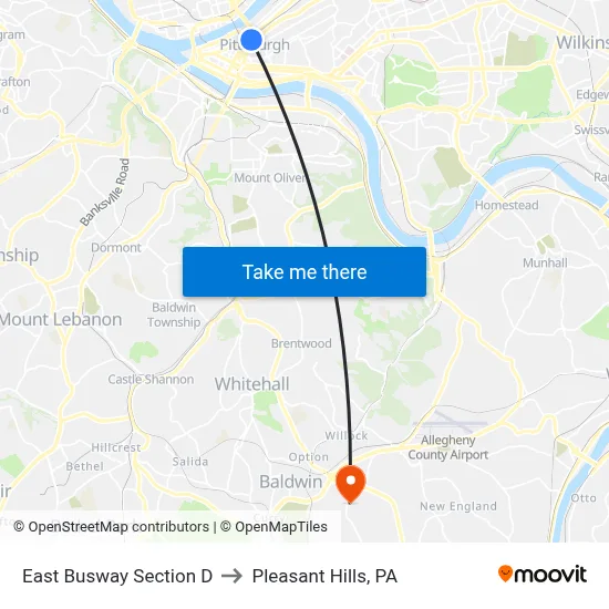 East Busway Section D to Pleasant Hills, PA map