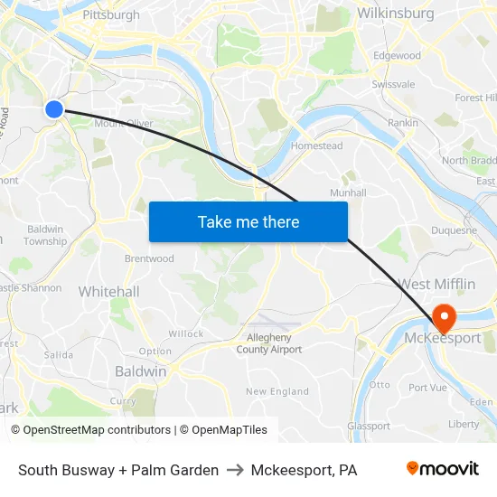 South Busway + Palm Garden to Mckeesport, PA map