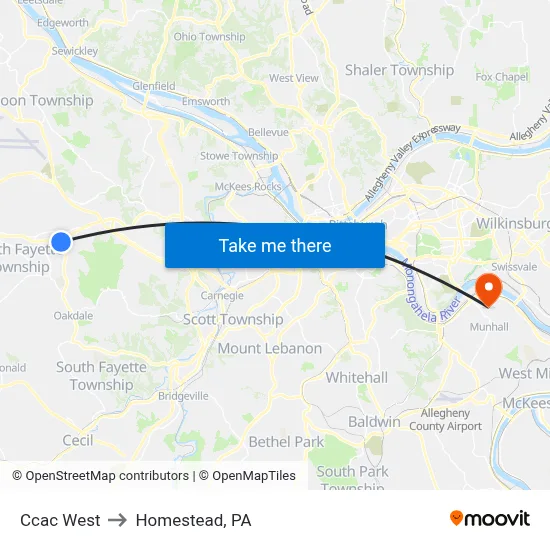 Ccac West to Homestead, PA map