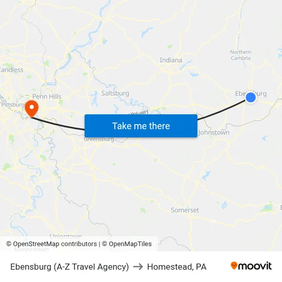 Ebensburg (A-Z Travel Agency) to Homestead, PA map