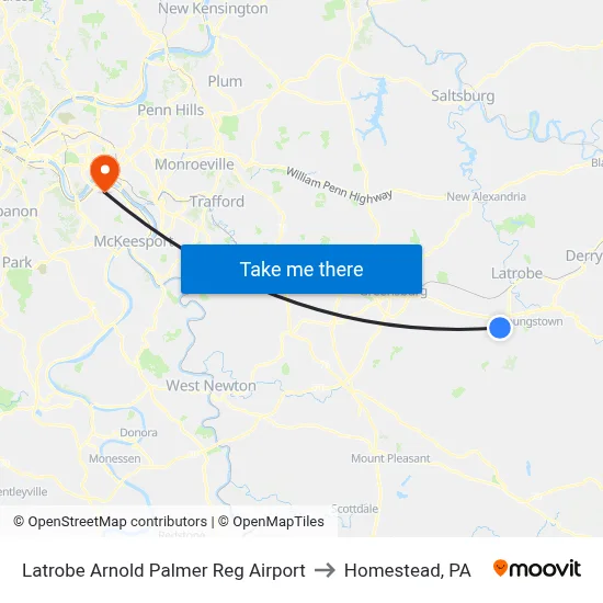 Latrobe Arnold Palmer Reg Airport to Homestead, PA map