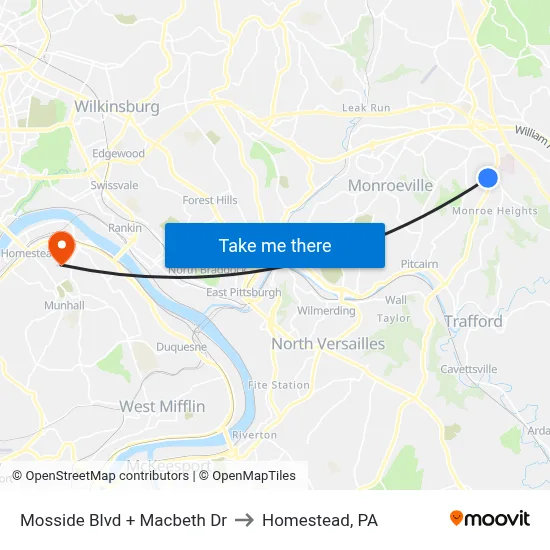 Mosside Blvd + Macbeth Dr to Homestead, PA map