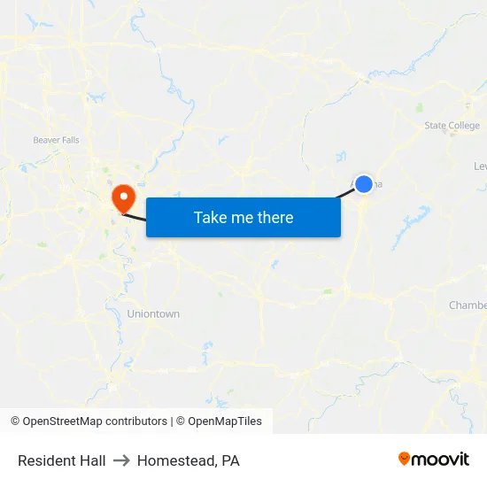 Resident Hall to Homestead, PA map