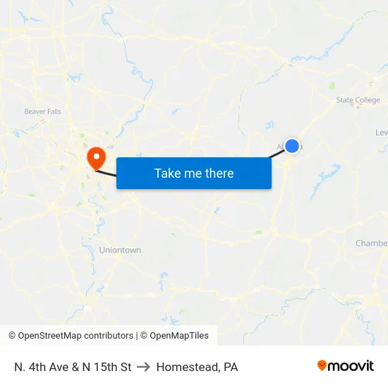 N. 4th Ave & N 15th St to Homestead, PA map