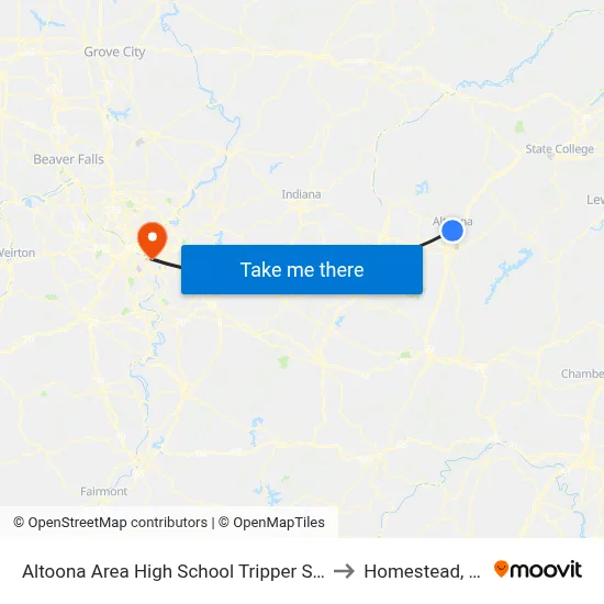 Altoona Area High School Tripper Stop to Homestead, PA map
