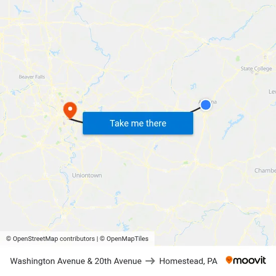 Washington Avenue & 20th Avenue to Homestead, PA map