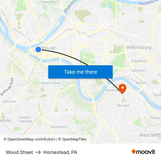 Wood Street to Homestead, PA map
