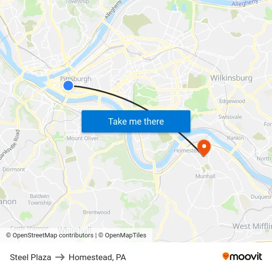 Steel Plaza to Homestead, PA map